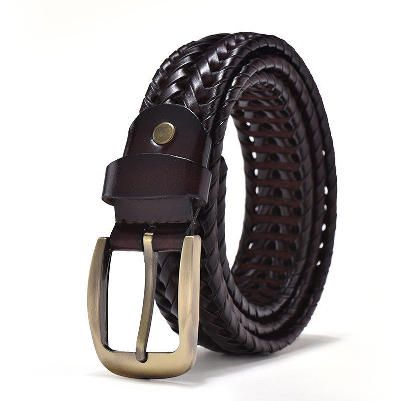 Hand-Woven Men's Vintage Leather Belt Hand Woven Belt Men's Vintage Breathable | Ectron Online