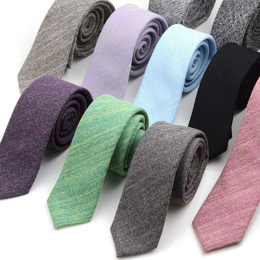 6cm Solid Color Cotton And Linen Men's Casual Narrow Tie