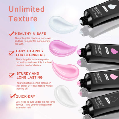 6-Piece Poly Gel Nail Kit with UV Lamp 6 PCS Poly Gel Nail Kit With UV Lamp, Na | Ectron Online