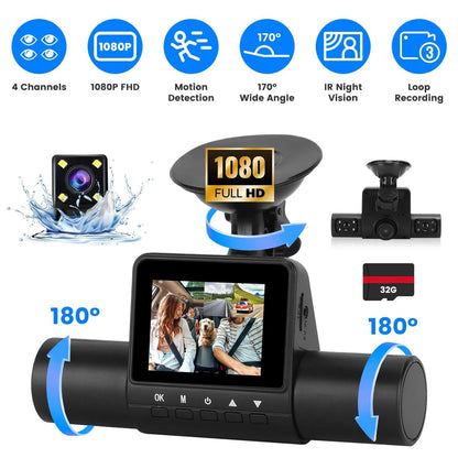 360° View 4-Channel Dash Cam - 1080P FHD Front & Triple Cabin/Rear Cameras 1Pc 360 Degree View FHD 4 Channel Dash C | Ectron Online