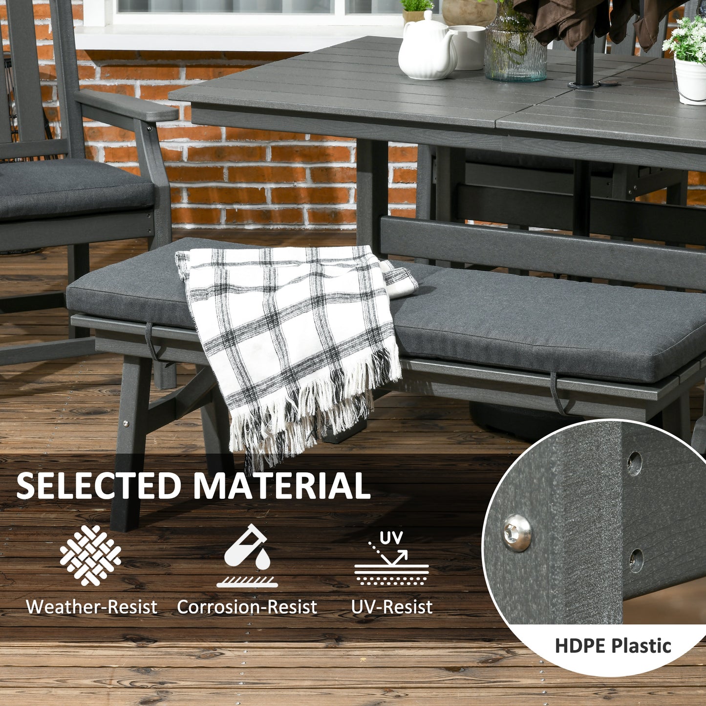 6-Piece Patio Dining Set with Umbrella Hole | 6-Seater Dark Gray