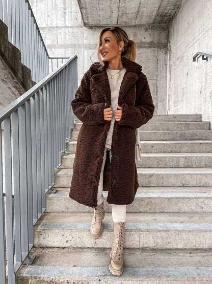 Women's Lamb Wool Large Coat | Oversized Warm Lapel Winter Jacket Long Sleeve Lapel Coat Lamb Wool Large C | Ectron Online