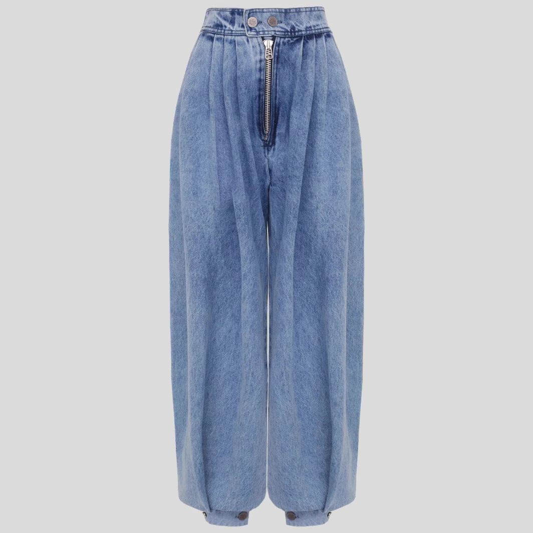 Women's High-Waist Zipper Harem Jeans
