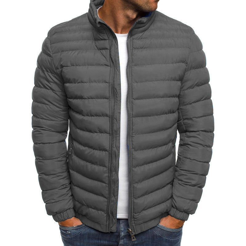 Men's Solid Color Cold-Proof Overcoat Men Jacket Zipper Solid Color Long Sleev | Ectron Online