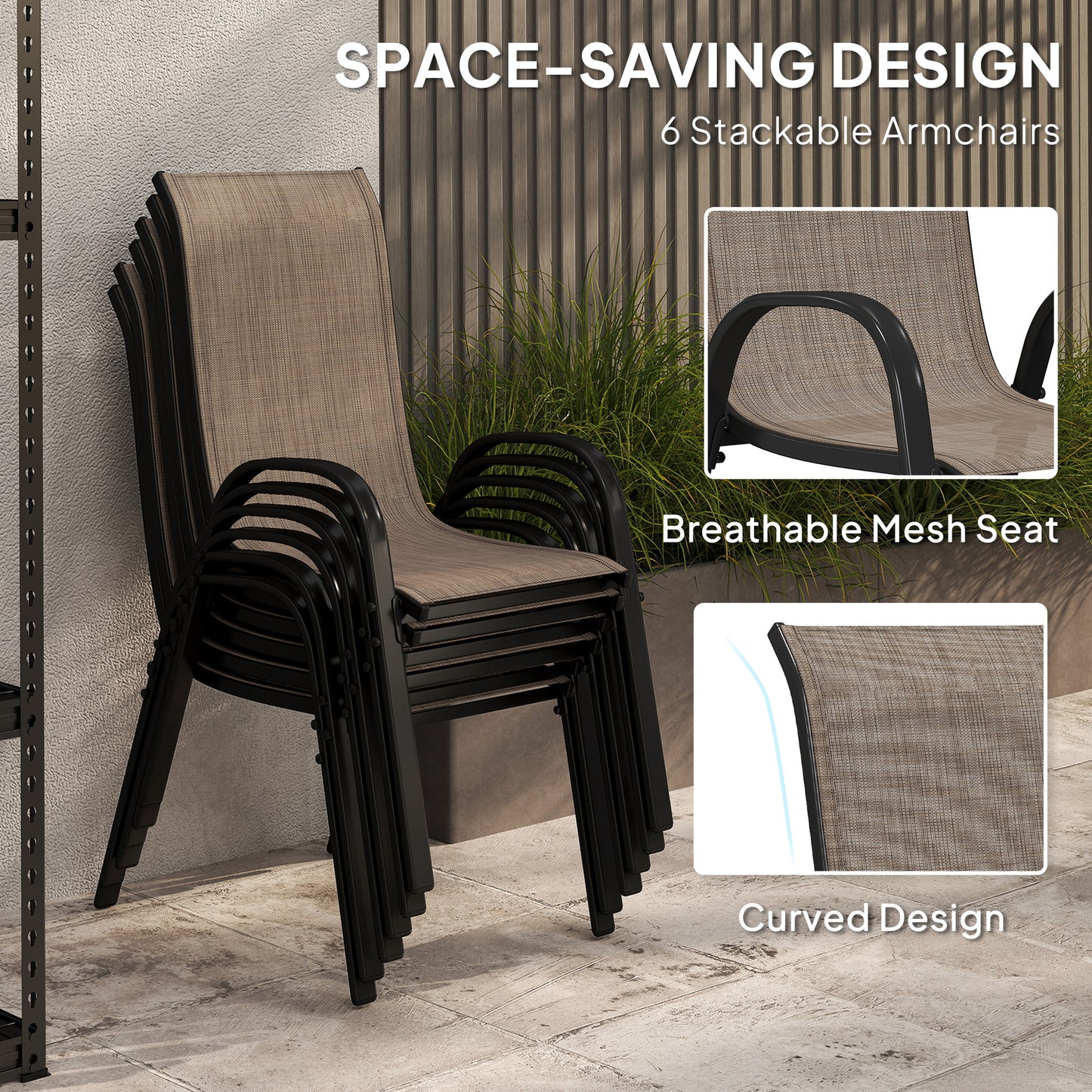 8-Piece Patio Dining Set with 9Ft Umbrella - Light Mixed Brown