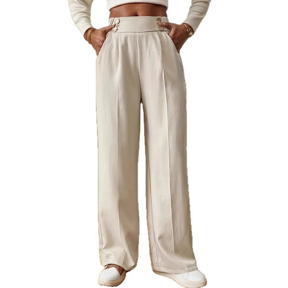 Women's Special-Interest Design Straight-Leg Pants | Solid Color Edit Straight-leg Pants Women's Special-inter | Ectron Online