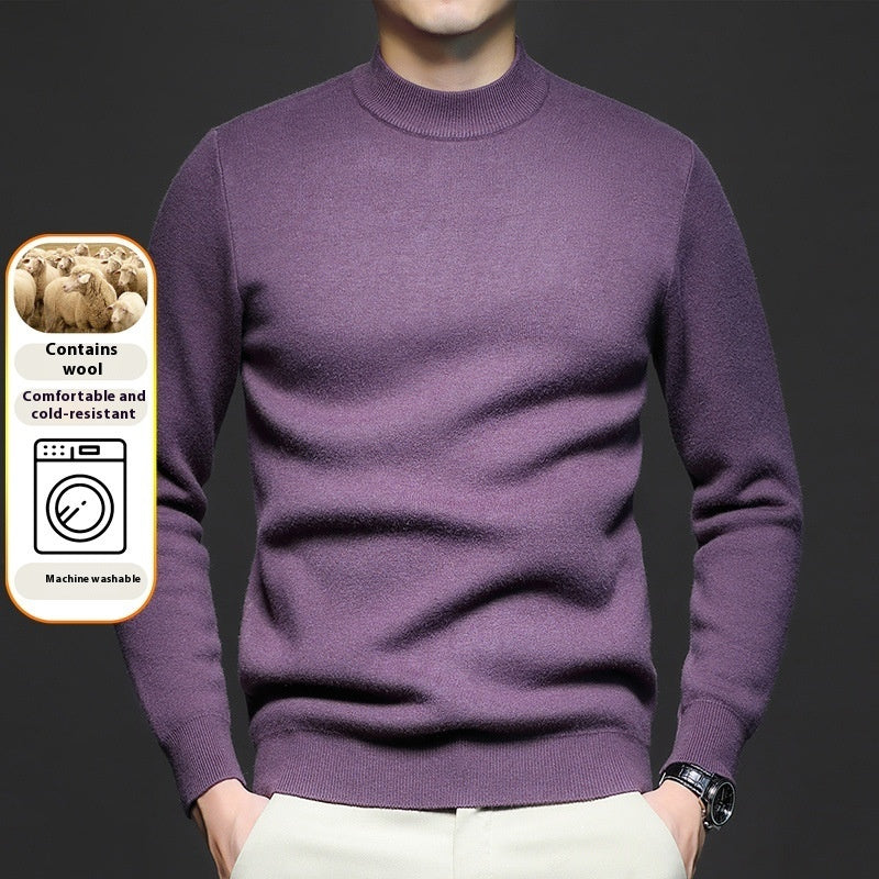 Men's worsted knit sweater, crew neck, long sleeves, purple