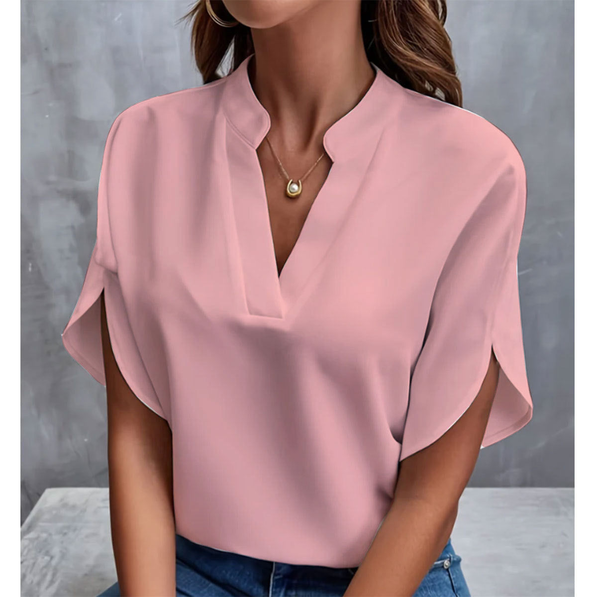 Elegant Short-Sleeved Chiffon Shirt Summer Short-sleeved Chiffon Shirt New V | Ectron Online