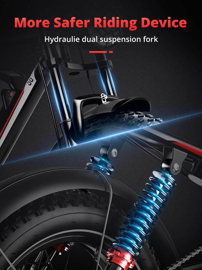 Front suspension fork with dual springs on a fat-tire electric bike