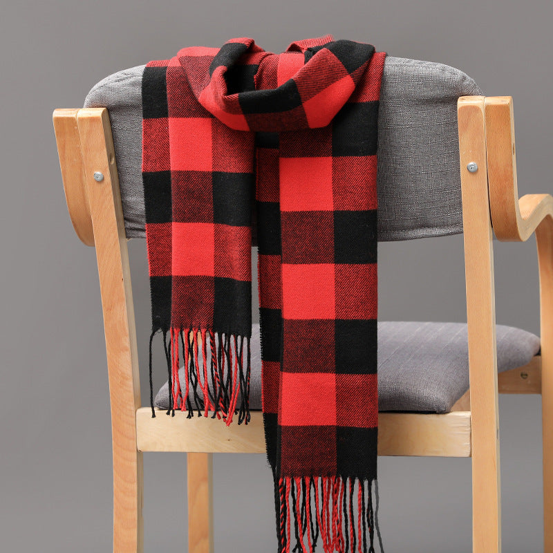 British Plaid Imitation Cashmere Tassels Couple Parent-child Men's Scarf