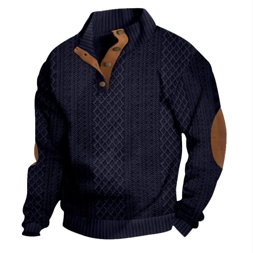 Men's Stand Collar Jacquard Knitted Pullover - Long Sleeve Sweater