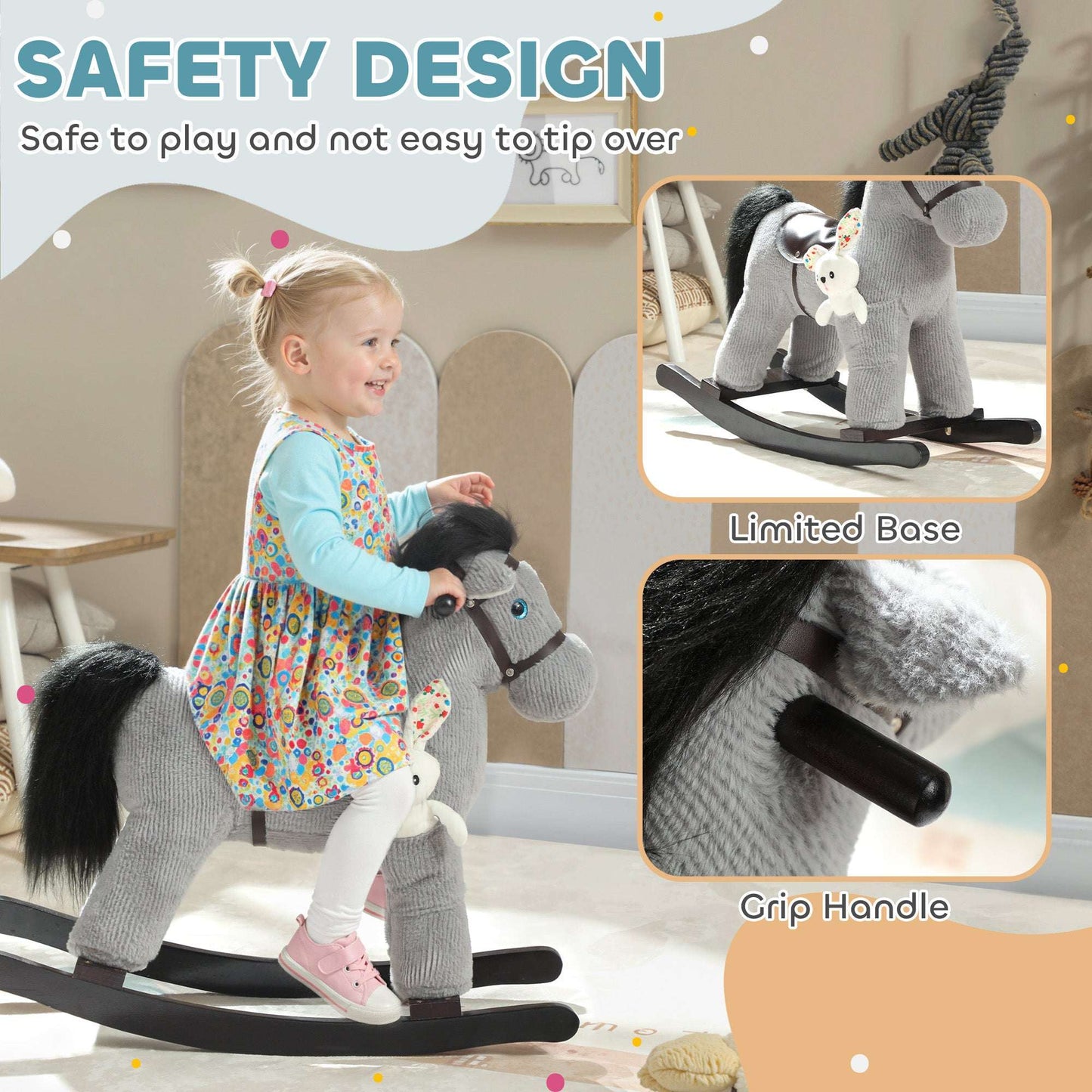 Classic Kids Rocking Horse - Safe & Sturdy Plush Ride-On Toy Kids Rocking Horse | Ectron Online