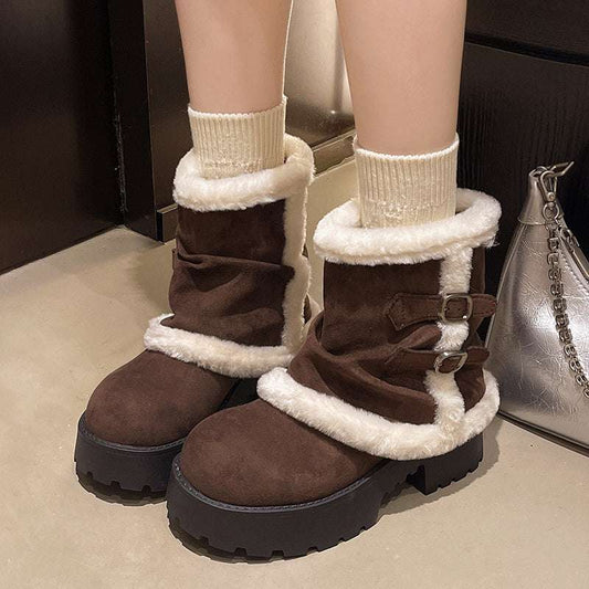 Brown Suede Martin-Style Snow Boots