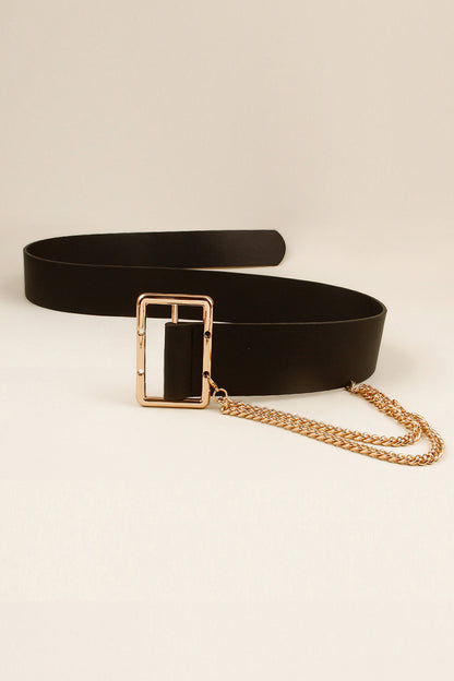 PU Leather Wide Belt with Chain