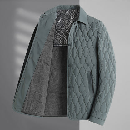 Men's Jacket Lightweight Business Diamond Lattice Shirt Autumn Winter Cotton-padded Coat
