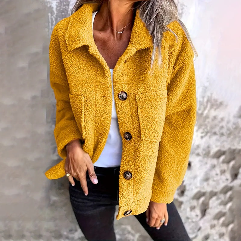 Women's Plus Size Sherpa Jacket | Warm Fleece Lapel Winter Coat Plus Size Women's Solid Color Sherpa Jac | Ectron Online