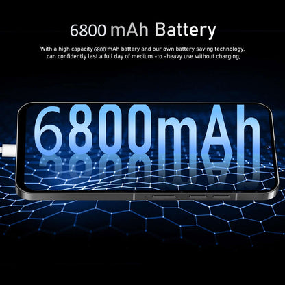 Smartphone battery capacity graphic with 6800 mAh label