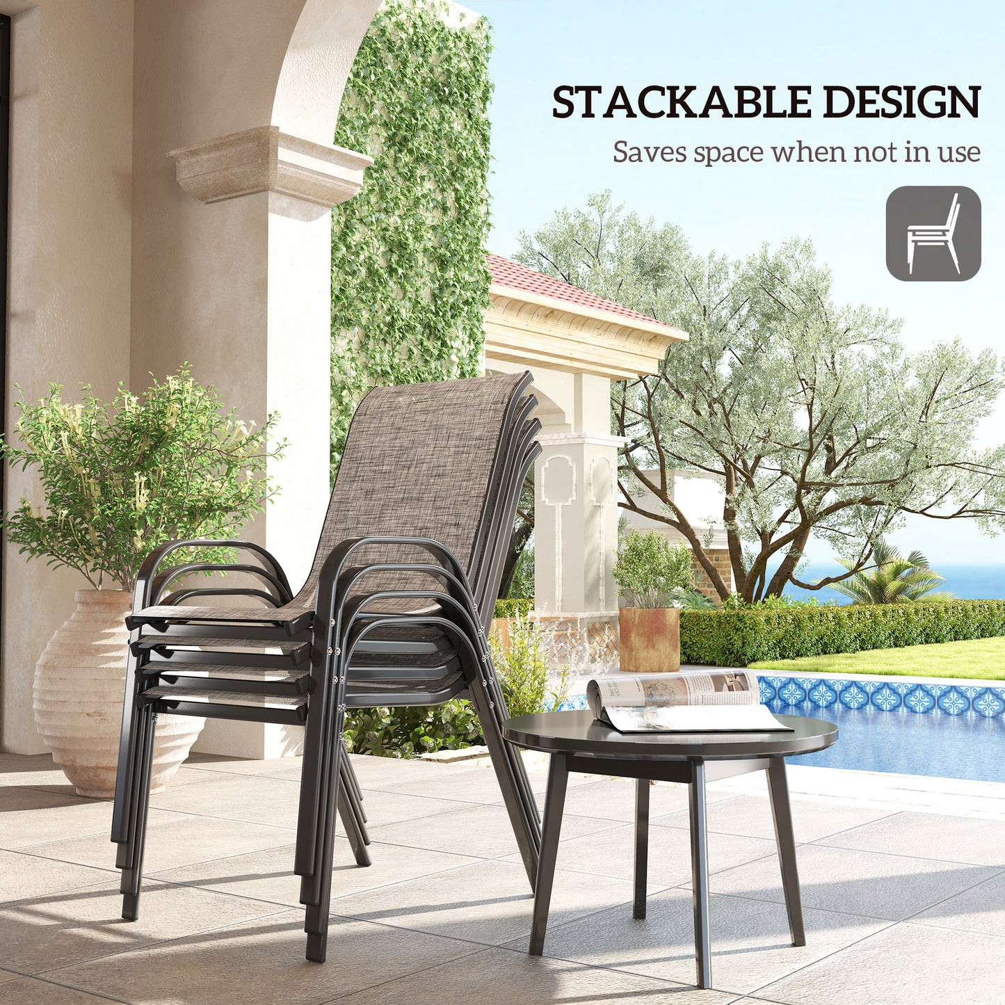 Set of 4 Stackable Outdoor Dining Chairs - Mixed Gray Patio Seating