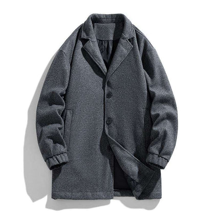 New Men's Casual Loose Mid-length Woolen Trench Coat