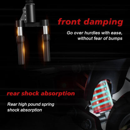 Front damping forks and rear spring shock absorber on an electric scooter