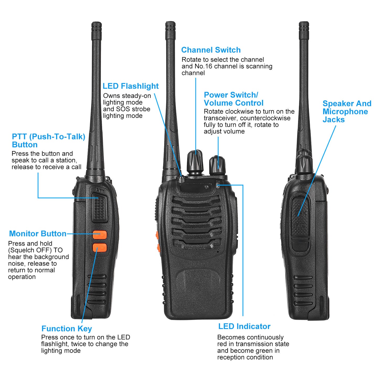 2-Pack Baofeng BF-888S Walkie Talkies | 16CH Long Range UHF Two-Way Radio