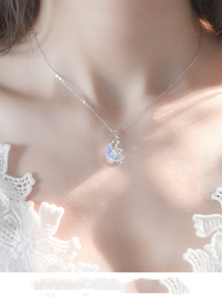 925 Pure Silver Moon Spring Small Crowd Clavicle Chain