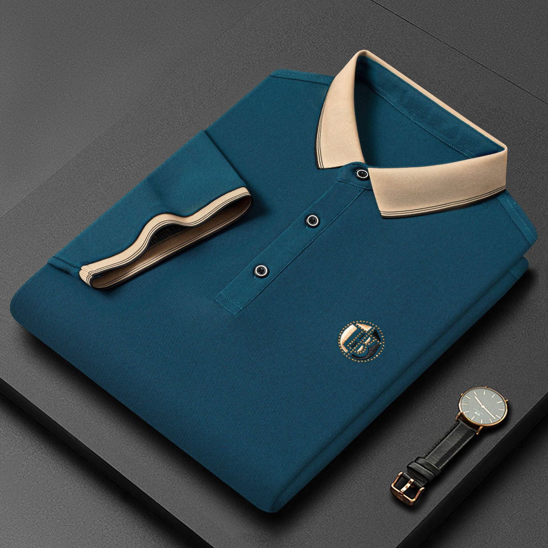 Piqué Lapel T-Shirt – Rhinestone Embroidered Casual Short Sleeve Pique Lapel T-shirt Embroidered Rhinesto | Ectron Online