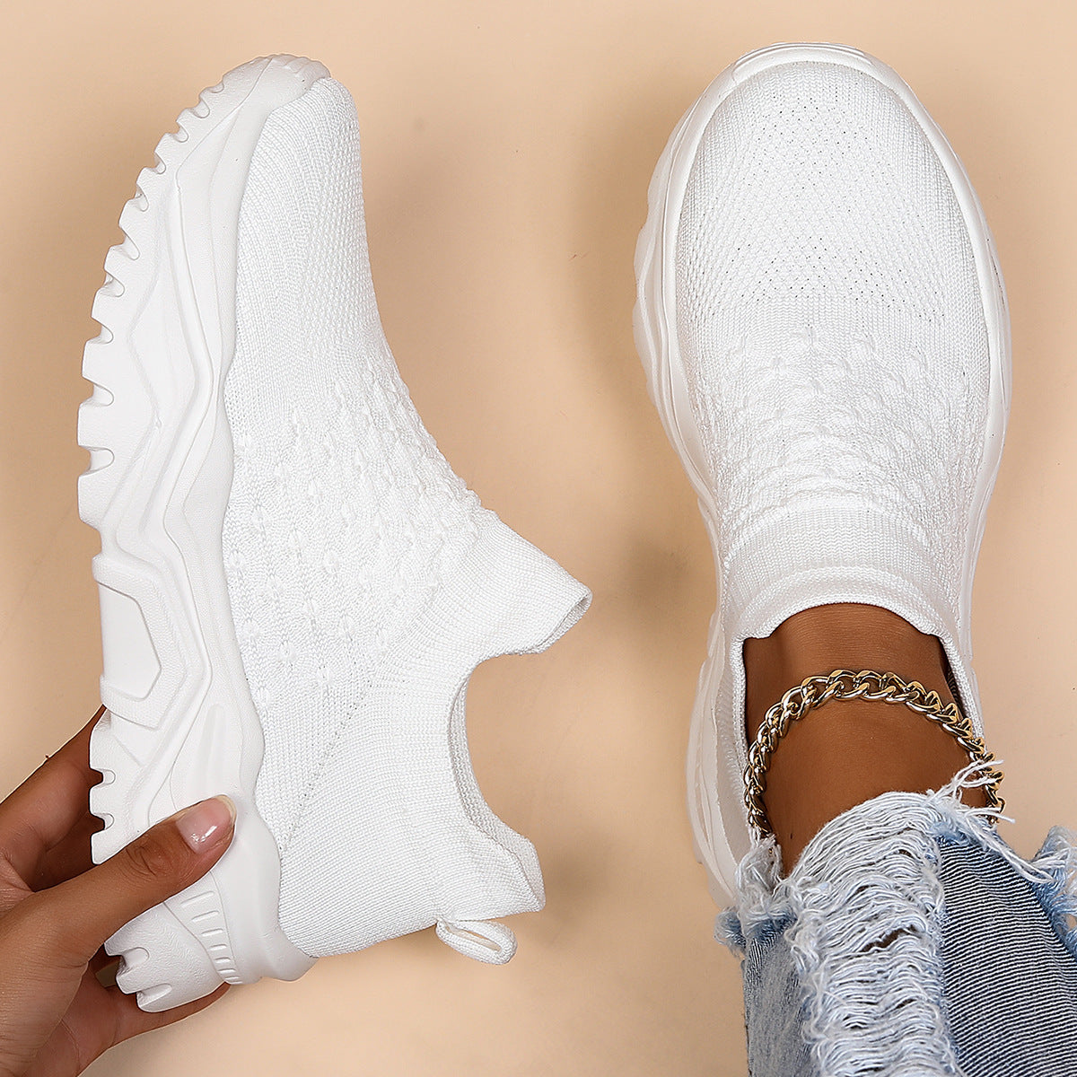Plus Size Women’s Breathable Flyknit Slip-On Sports Shoes Plus Size Sports Women's Shoes Breathabl | Ectron Online