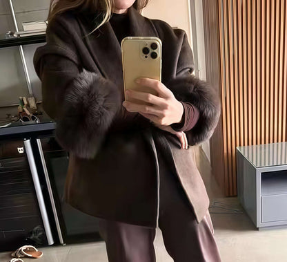 Plus Size French Elegant Woolen Overcoat