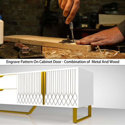 Cabinet door panel being engraved with a diamond pattern, shown with gold accents