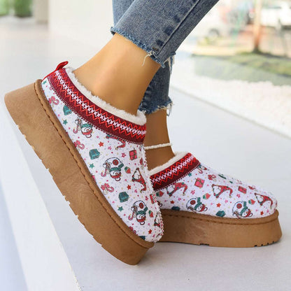 Women's Christmas Ankle Boots – Plush Lined Slip-On Winter Shoes Women's Cartoon Christmas Print Ankle Bo | Ectron Online