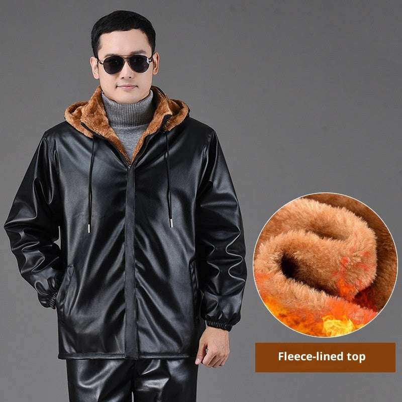 Men's Thick Fleece-Lined Leather Coat