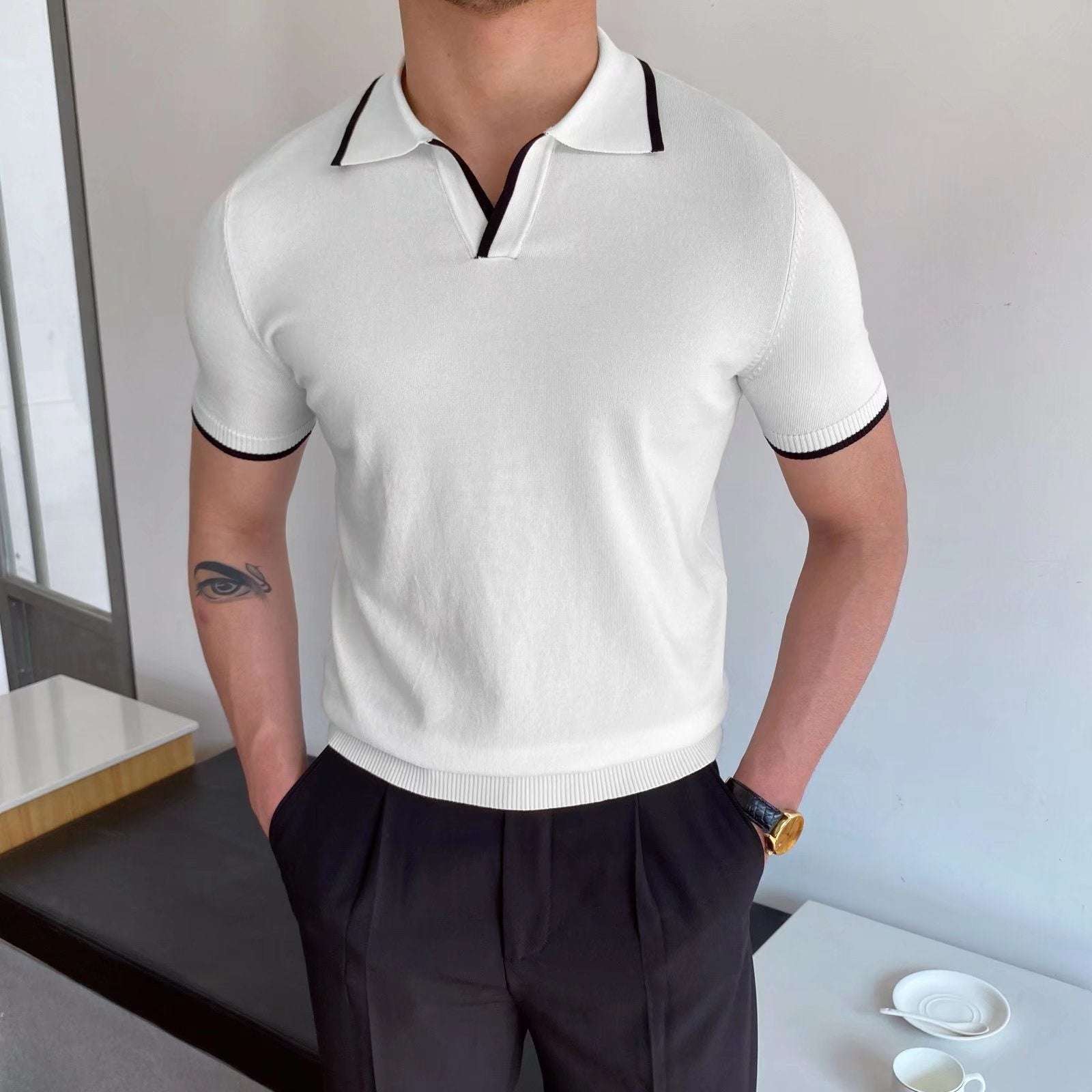 Men’s Summer Red Knitwear – Short Sleeve Lapel Top Men's Summer Red Lapel Knitwear | Ectron Online