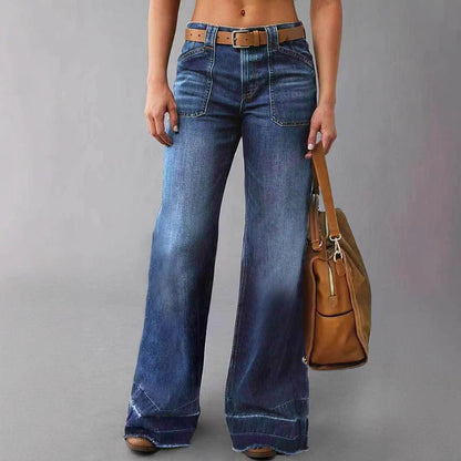 Women's Retro High-Waist Straight Jeans | Slimming All-Matching Denim Retro High Waist Straight Loose Slimming | Ectron Online