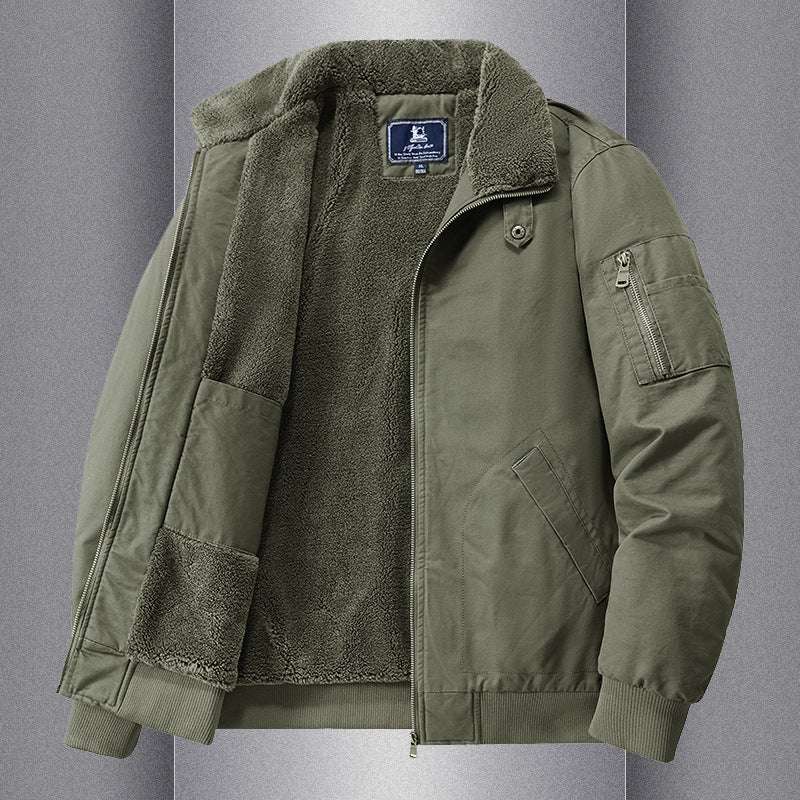 Warm And Loose Polo Collar Pure Cotton Workwear Jacket Casual Lambswool