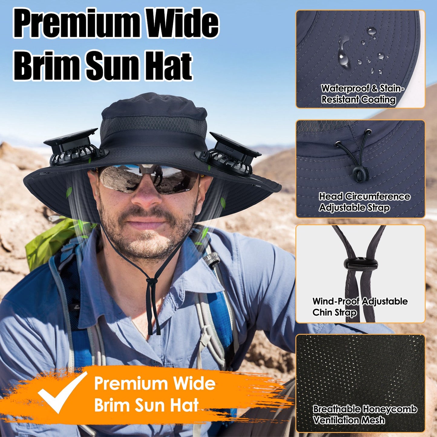 Solar Powered Sun Hat with Dual Fans - Rechargeable & UPF 50+
