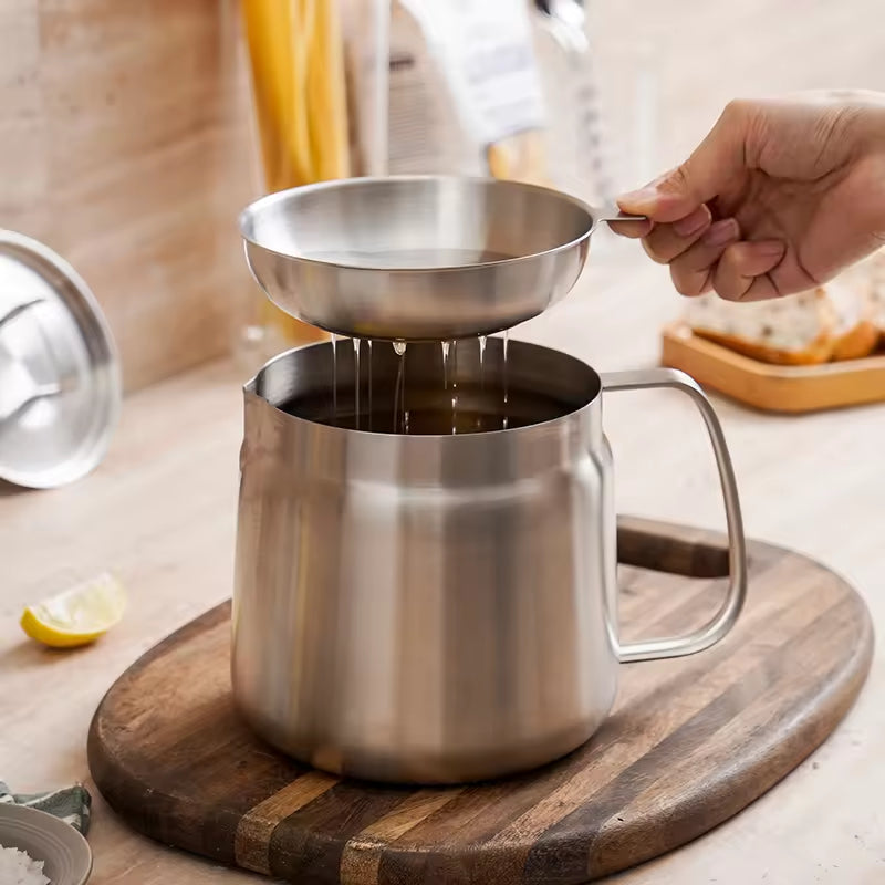 2L Stainless Steel Oil Filter Pot | Fine Mesh Strainer & Oil Storage Tank