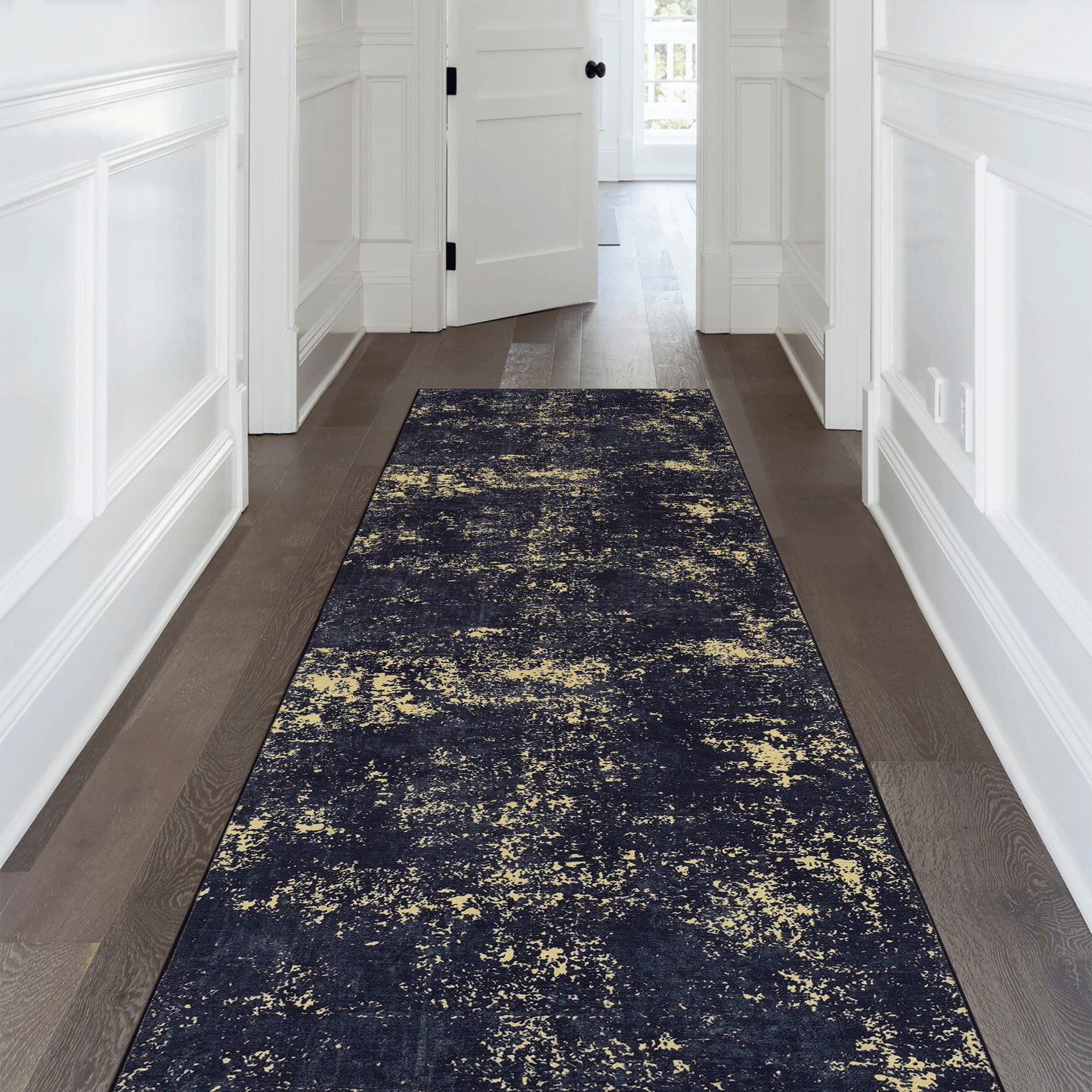 Maval Washable Runner Rug - Black and Gold (2'6'' x 10')