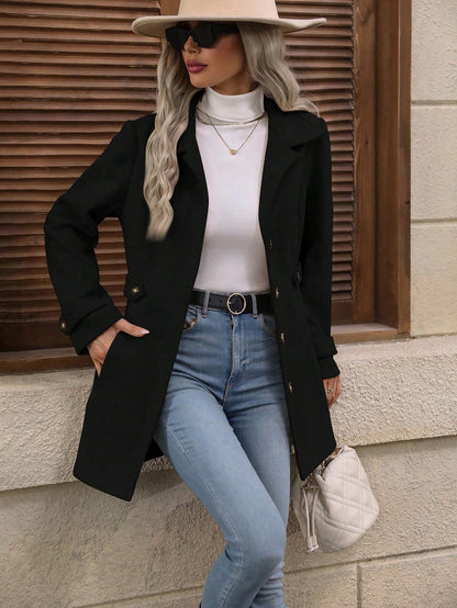 Women's Elegant Woolen Commuter Coat | Single-Breasted Lapel Jacket Elegant Single-breasted Woolen Coat Butt | Ectron Online