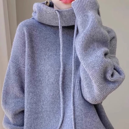 Women's Hooded Knitted Sweater | Minimalist Solid Color Knit Top Hooded Solid Color Knitted Sweater | Ectron Online