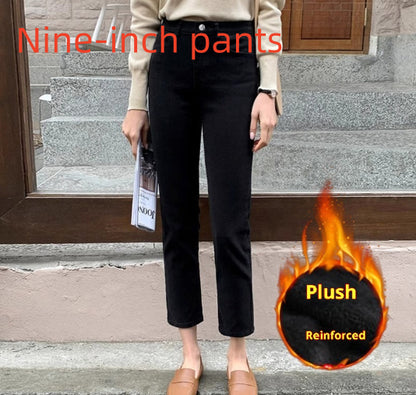 Women's Black Plus Velvet Jeans | Warm Smoke Pipe Denim Leggings Black Plus Velvet Smoke Pipe Jeans Leggi | Ectron Online