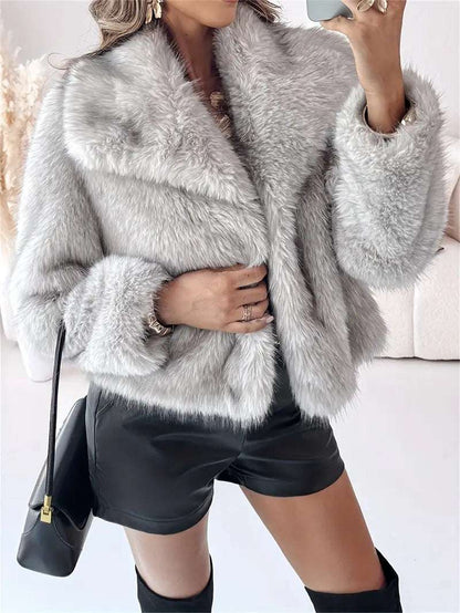 Gradient Dyed Pointed Lapel Long Sleeve Artificial Fur Coat