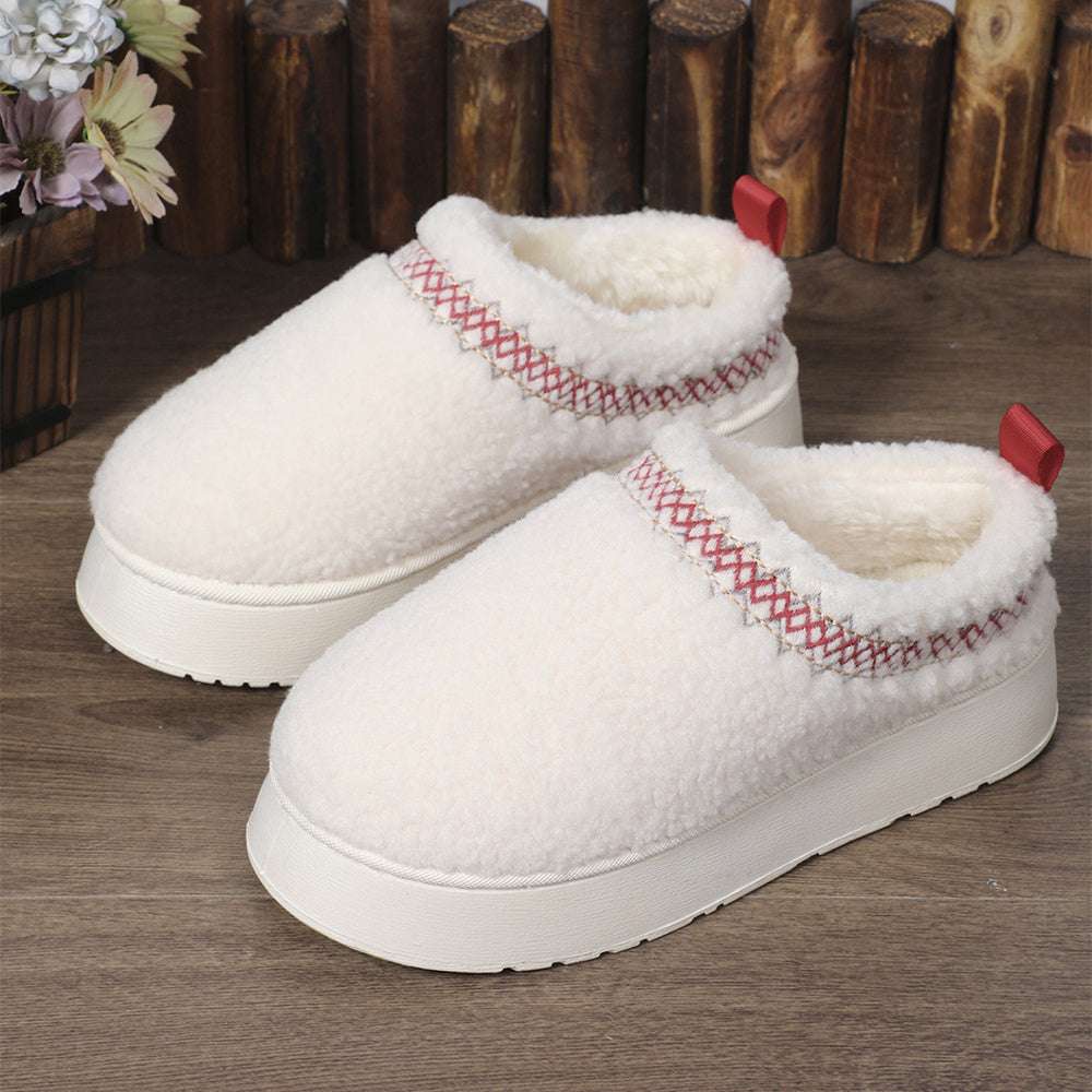 New Ethnic Plush Slippers – Thick Sole Warm Winter Shoes New Ethnic Style Sewing-edge Plush Slipp | Ectron Online
