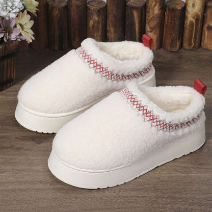 New Ethnic Plush Slippers – Thick Sole Warm Winter Shoes New Ethnic Style Sewing-edge Plush Slipp | Ectron Online