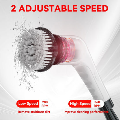 Electric cleaning brush with rotating round bristle head and adjustable speed control