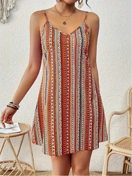 Women’s Paisley Print Spaghetti Strap Dress – Spring & Autumn
