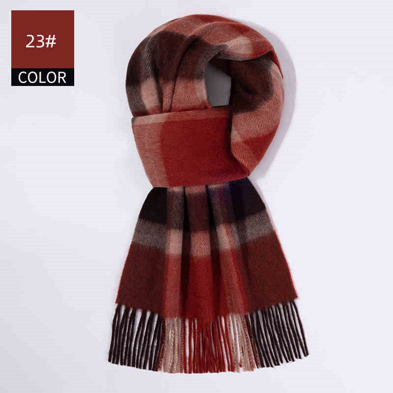 Plaid scarf with red and brown colors on a white background