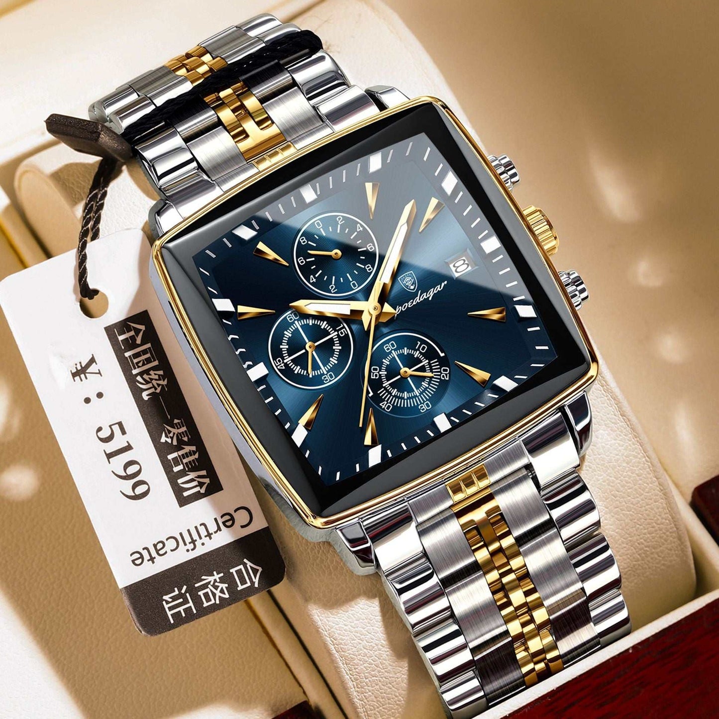 Men's Square Business Quartz Watch Square Men's Watch Multifunctional Busin | Ectron Online