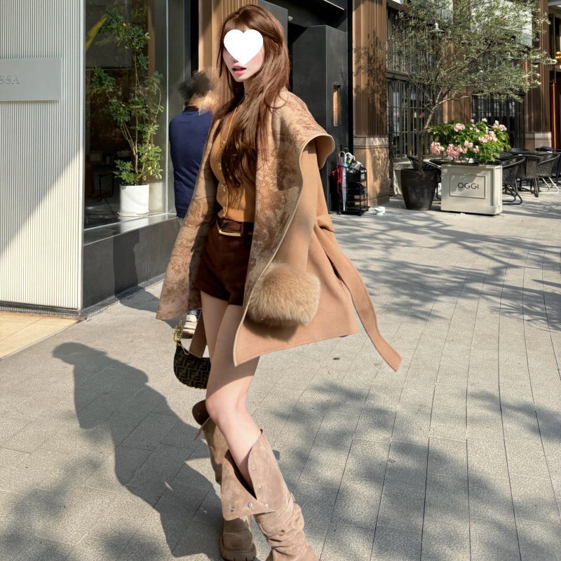 Women's Simple Patchwork Coat | Drawstring Waist Jacket with Pockets