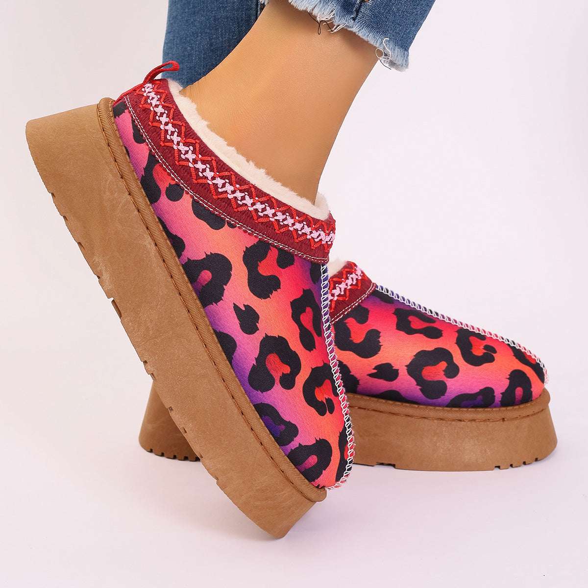 Women's Christmas Ankle Boots – Plush Lined Slip-On Winter Shoes Women's Cartoon Christmas Print Ankle Bo | Ectron Online